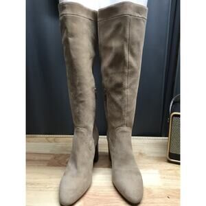 Vince Camuto Kreesell Riding Boots Women's 6M Taupe Suede Zipper Almond Toe